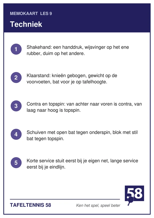 Memokaart van les 9